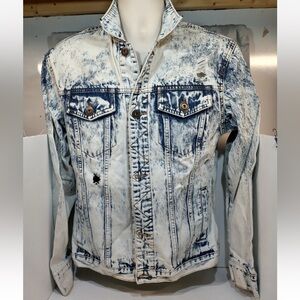 KDNK Los Angeles Distressed Acid Wash Denim Jacket - Ice Blue  Size XL- NWT